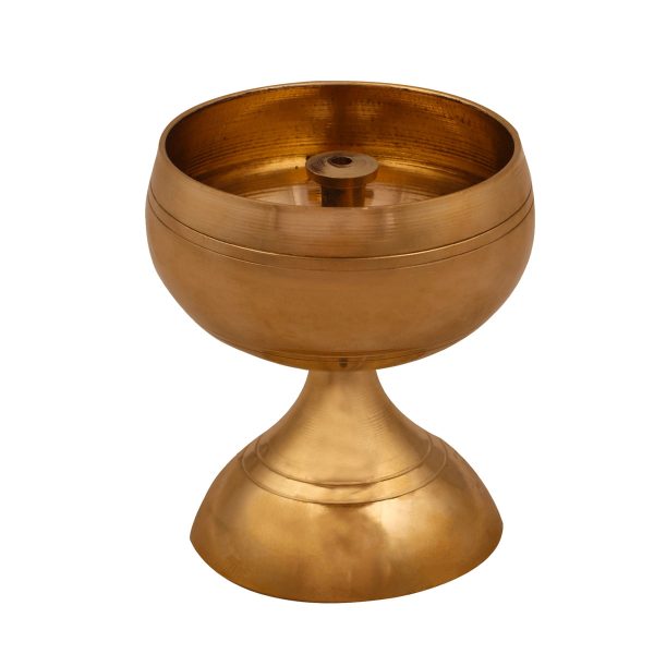 Brass Nanda Deep with Base - 4 x 2.5 Inches | Brass Lamp  Vilakku  Apple Nanda Diya for Pooja Supply