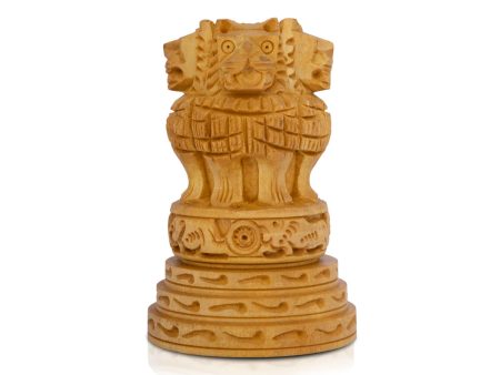 Ashoka Pillar Sculpture - 4 x 2.5 Inches | Wooden Ashoka Emblem  Ashok Head Idol for Home Decor Discount