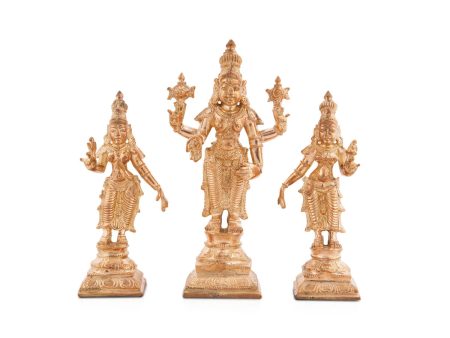 Perumal Sridevi Bhudevi Idol – 6.5 x 3 Inches | Panchaloha Idol  Perumal with Sridevi Bhudevi Statue  1055 Gms Approx Supply