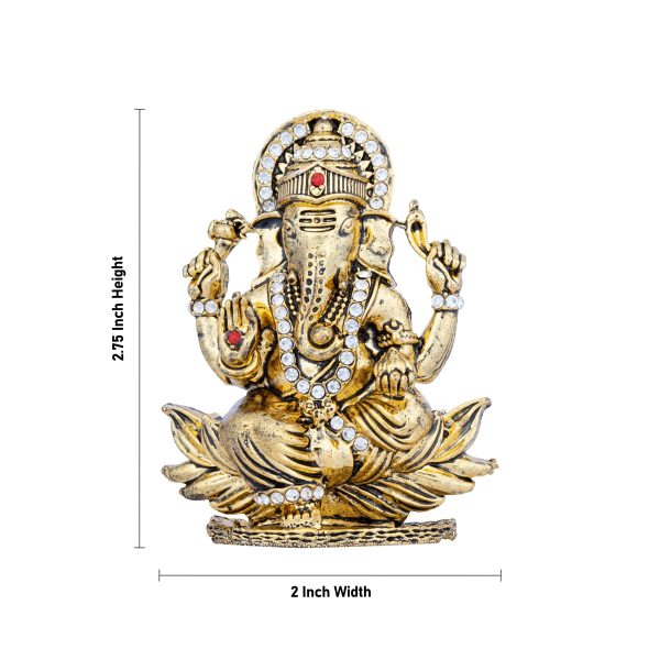 Ganesh Murti - 2.75 x 2 Inches | Stone Vinayaka Idol  Gold Polish Ganpati Murti for Pooja For Discount