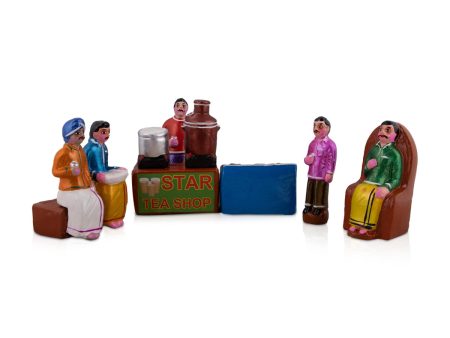 Tea Shop Clay Golu Bommai Set - 7 x 3 Inches | Giri Golu Doll  Navaratri Golu Bomma Gombe Bommai Fashion