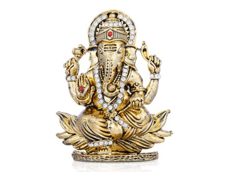 Ganesh Murti - 2.75 x 2 Inches | Stone Vinayaka Idol  Gold Polish Ganpati Murti for Pooja For Discount