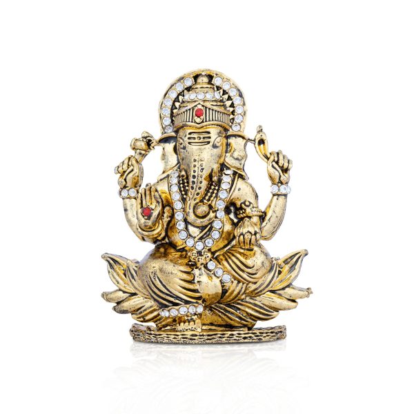 Ganesh Murti - 2.75 x 2 Inches | Stone Vinayaka Idol  Gold Polish Ganpati Murti for Pooja For Discount