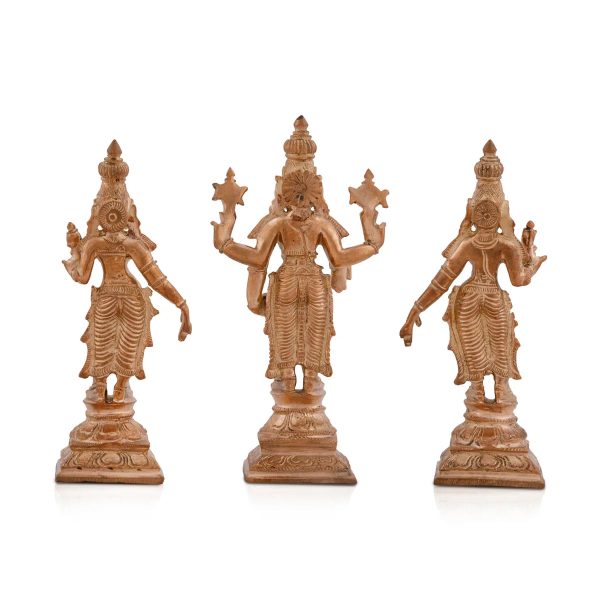 Perumal Sridevi Bhudevi Idol – 6.5 x 3 Inches | Panchaloha Idol  Perumal with Sridevi Bhudevi Statue  1055 Gms Approx Supply