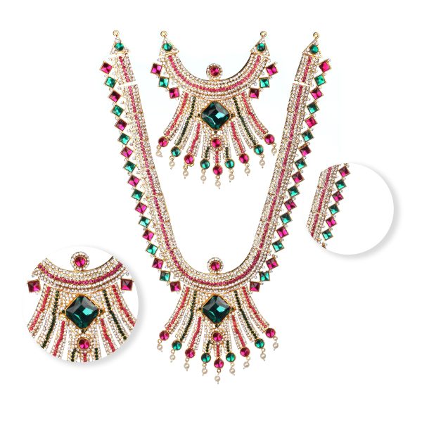 Stone Haram & Stone Necklace Set - 13 x 6 Inches | Multicolour Stone Jewelry  Jewellery for Deity Discount