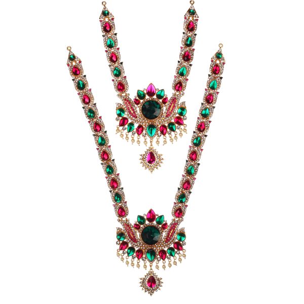 Stone Haram & Stone Necklace Set - 14 x 4 Inches | Multicolour Stone Jewelry  Jewellery for Deity Hot on Sale