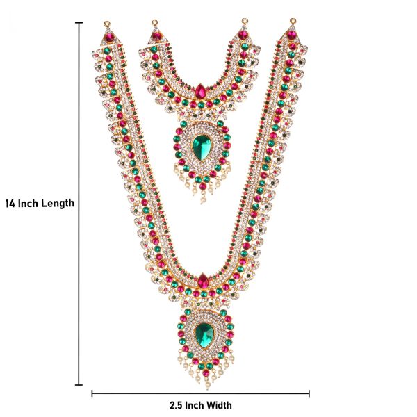 Stone Haram & Stone Necklace Set - 14 x 2.5 Inches | Multicolour Stone Jewelry  Jewellery for Deity Discount