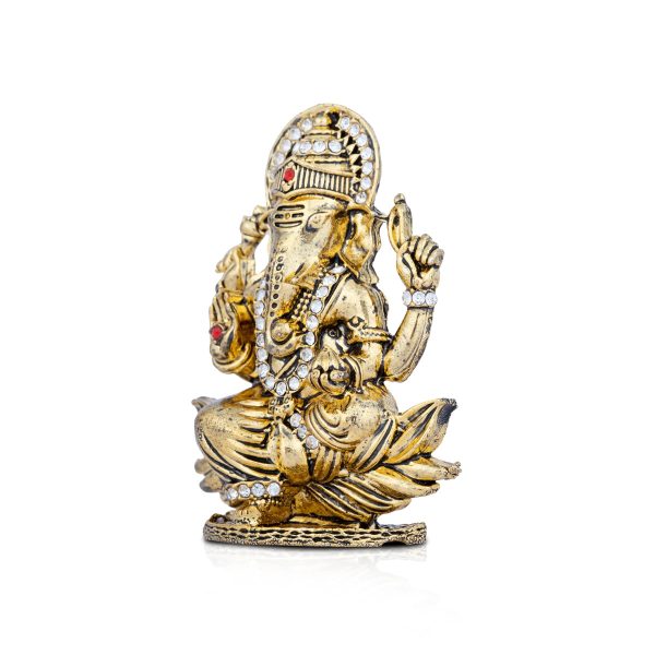 Ganesh Murti - 2.75 x 2 Inches | Stone Vinayaka Idol  Gold Polish Ganpati Murti for Pooja For Discount