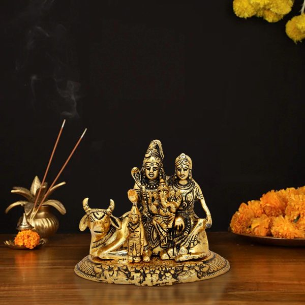 Shiv Parivar Idol - 6 x 6.75 Inches | Gold Polish Shiv Pariwar Murti  Aluminium Shiv Parivar for Pooja  660 Gms Approx Supply