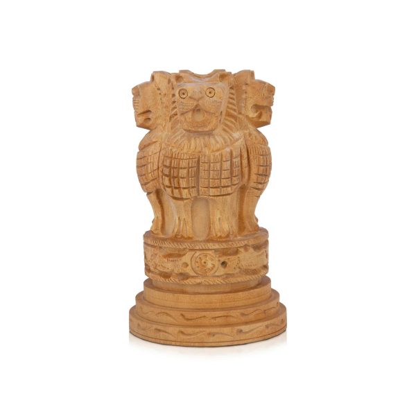 Ashoka Pillar Sculpture - 3 x 2.5 Inches | Wooden Statue  Ashok Head Idol for Home Decor Online Hot Sale