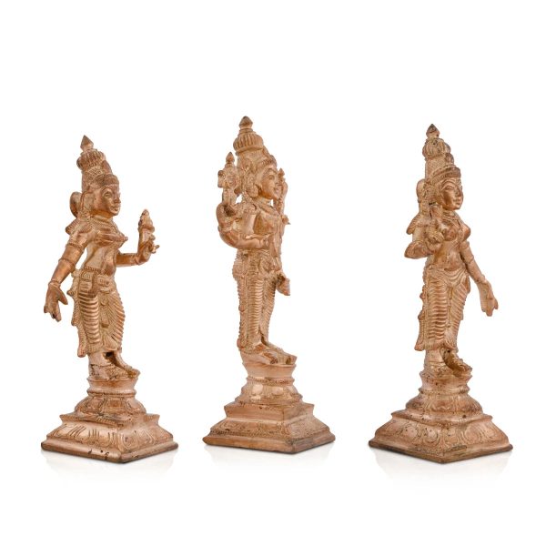 Perumal Sridevi Bhudevi Idol – 6.5 x 3 Inches | Panchaloha Idol  Perumal with Sridevi Bhudevi Statue  1055 Gms Approx Supply