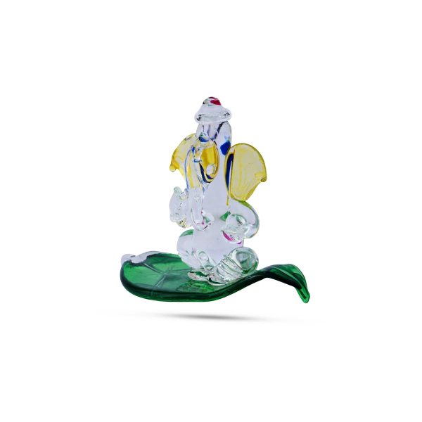 Ganesh with Leaf statue - 2.75 x 3 Inches | Glass Ganesha Idol  Vinayagar Statue for Home Decor Hot on Sale