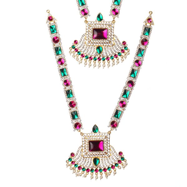 Stone Haram & Stone Necklace Set - 13 x 4 Inches | Multicolour Stone Jewelry  Jewellery for Deity Online now