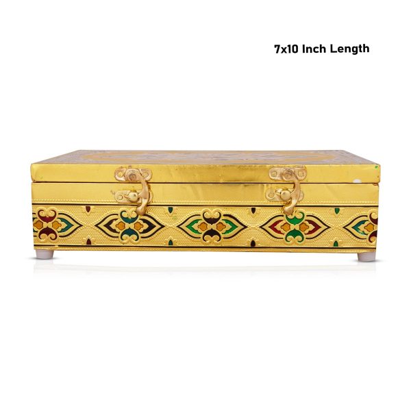 Pooja Box - 7 x 10 Inches | Meenakari Design Storage Box  Gold Polish Jewellery Box for Home Online Hot Sale