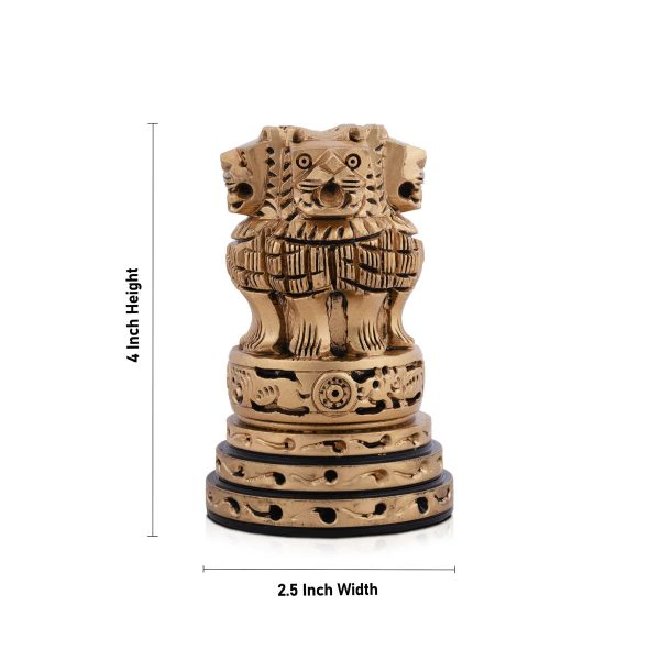 Ashok Head Statue - 4 x 2.5 Inches | Wooden Statue  Brass Painted Ashok Head Idol for Home Decor Cheap