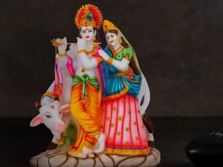 Radha Krishna Murti with Cow - 11 x 8 Inches | Radha Krishna Idol for Pooja Sale