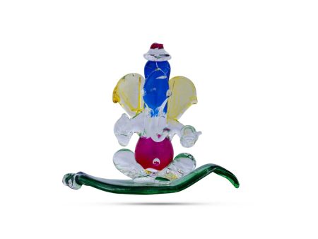 Ganesh with Leaf statue - 2.75 x 3 Inches | Glass Ganesha Idol  Vinayagar Statue for Home Decor Hot on Sale