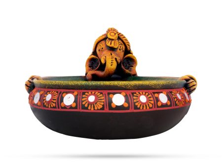 Urli - 4 x 6 Inches | Terracotta Clay Painting Uruli  Ganesh Design Flower Pot for Home Decor For Cheap