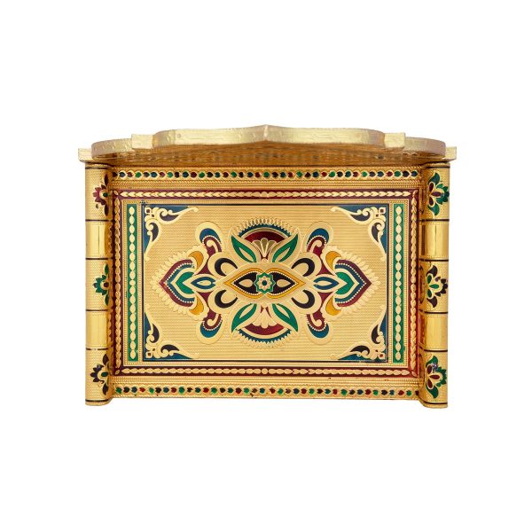 Simhasan - 8 x 12 Inches | Gold Polish Aasan  Meenakari Design Chowki  Bajot for Deity For Sale