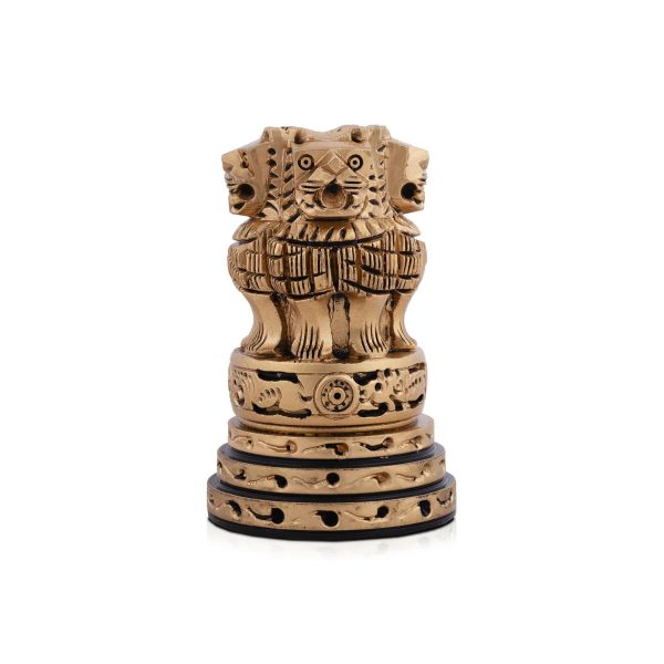 Ashok Head Statue - 4 x 2.5 Inches | Wooden Statue  Brass Painted Ashok Head Idol for Home Decor Cheap