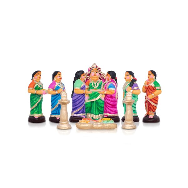 Seemantham Clay Golu Bommai Set - 7 x 3 Inches | Giri Golu Doll  Navaratri Golu Bomma Gombe Bommai Supply