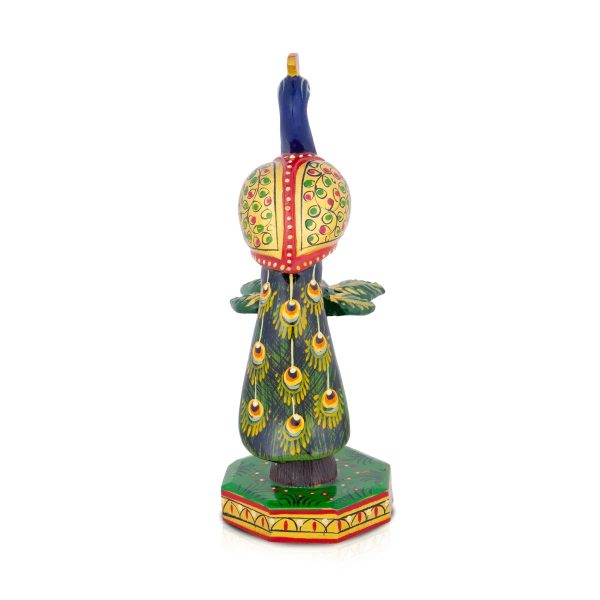 Peacock On Tree Statue - 6 x 2.5 Inches | Wooden Peacock Idol  Painted Peacock Figurine for Home Online now