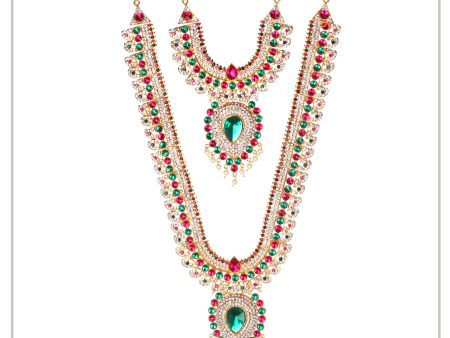 Stone Haram & Stone Necklace Set - 14 x 2.5 Inches | Multicolour Stone Jewelry  Jewellery for Deity Discount