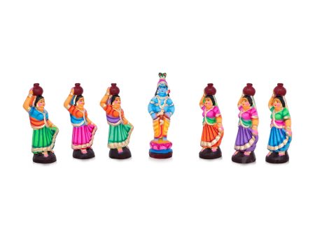 Krishna with Gopishri Clay Golu Bommai Set - 8.5 x 2.5 Inches | Giri Golu Doll  Navaratri Golu Bomma Gombe Bommai For Cheap