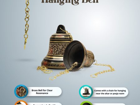 Brass Bell - 7.5 Inches | Brass Bell Hanging  Pooja Hanging Bell with Chain  Hanging Bells for Mandir Hot on Sale