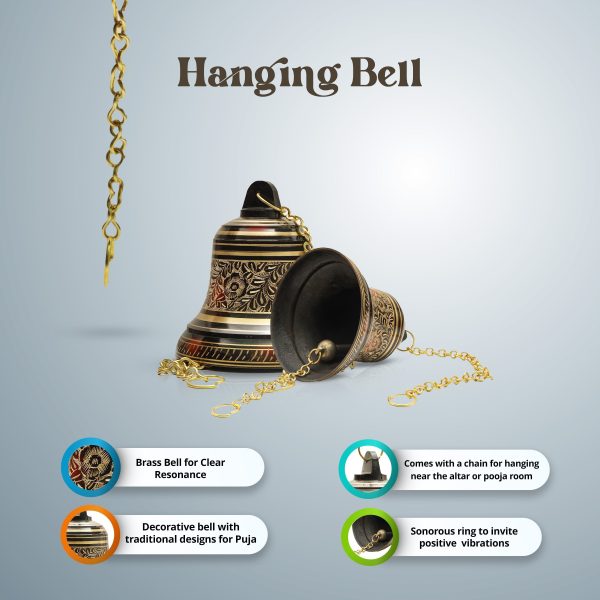 Brass Bell - 7.5 Inches | Brass Bell Hanging  Pooja Hanging Bell with Chain  Hanging Bells for Mandir Hot on Sale