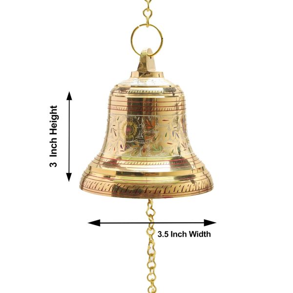 Brass Bell - Enamel - 3.2 Inches | Brass Bell Hanging  Pooja Hanging Bell with Chain  Hanging Bells for Mandir Cheap