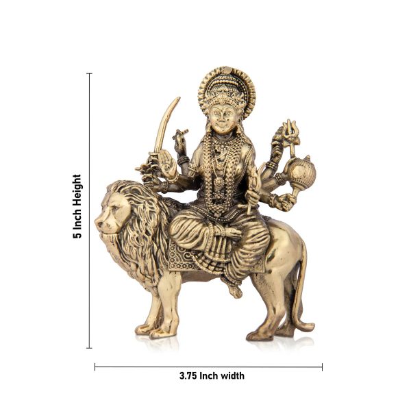 Durga Devi - 5 x 3.75 Inches | Durga Statue Sitting On Lion  Brass Idol for Pooja  285 Gms Approx Online Sale