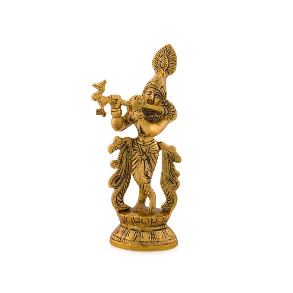 Krishna Standing with Flute Statue - 8.5 x 4 Inches | Aluminium Flute Krishna Idol  Krishna Idol for Pooja Online Sale