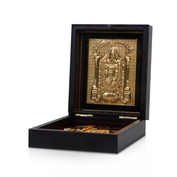 Tirupati Balaji with Sri Padham Box - 1.5 x 4 Inches | Pooja Box for Home Supply