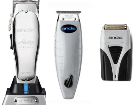 Andis 3pc Cordless Combo – Cordless Master, Cordless T-Outliner, Cordless Foil Shaver Plus Sale