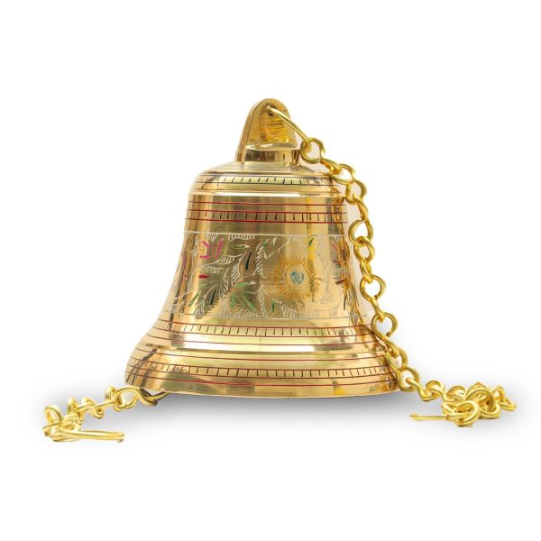 Brass Bell - Enamel - 5.5 Inches | Brass Bell Hanging  Pooja Hanging Bell with Chain  Hanging Bells for Mandir on Sale