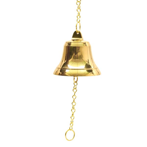 Brass Bell - 6 Inches | Brass Bell Hanging  Pooja Hanging Bell with Chain  Hanging Bells for Mandir For Discount