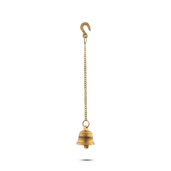 Pooja Hanging Bell with Chain - 17.5 Inches | Antique Brass Bell  Hanging Bells for Mandir  330 Gms Approx Online