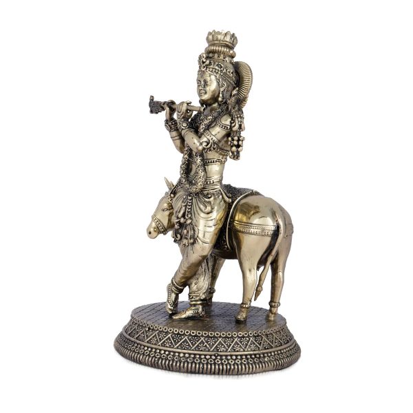 Krishna with Cow Statue - 5 x 4 Inches | Brass Idol  Cow and Krishna statue for Pooja  510 Gms Approx For Discount