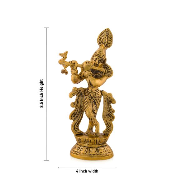 Krishna Standing with Flute Statue - 8.5 x 4 Inches | Aluminium Flute Krishna Idol  Krishna Idol for Pooja Online Sale