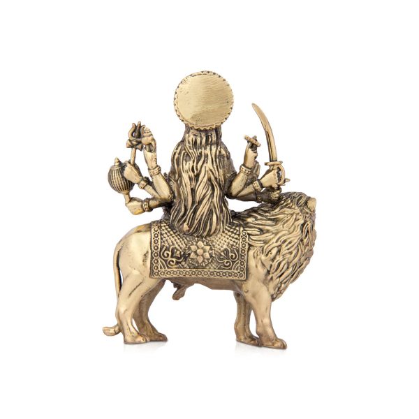 Durga Devi - 5 x 3.75 Inches | Durga Statue Sitting On Lion  Brass Idol for Pooja  285 Gms Approx Online Sale