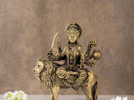 Durga Devi Statue Sitting on Lion - 4 x 3 Inches | Durga Maa Idol  Brass Idol  Durga Murti for Pooja  175 Gms Approx For Discount