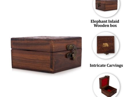 Jewel Box - 4 x 4 Inches | Elephant Inlaid Design Storage Box  Wooden Box for Women Fashion