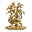 Durga Murti Sitting Under Tree - 15 x 11.5 Inches | Aluminium Durga Idol  Gold Polish Durga for Pooja 3.085 Kgs Sale