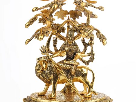 Durga Murti Sitting Under Tree - 15 x 11.5 Inches | Aluminium Durga Idol  Gold Polish Durga for Pooja 3.085 Kgs Sale