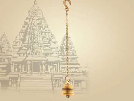 Pooja Hanging Bell with Chain - 17.5 Inches | Antique Brass Bell  Hanging Bells for Mandir  330 Gms Approx Online