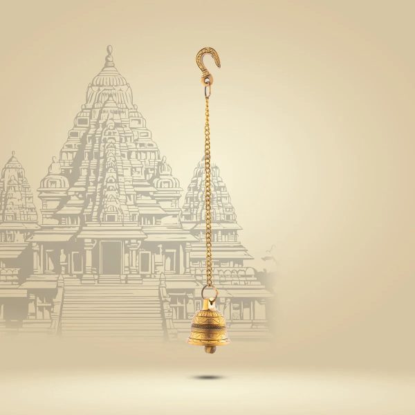 Pooja Hanging Bell with Chain - 17.5 Inches | Antique Brass Bell  Hanging Bells for Mandir  330 Gms Approx Online