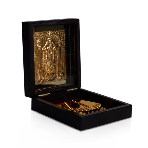 Tirupati Balaji with Sri Padham Box - 1.5 x 4 Inches | Pooja Box for Home Supply