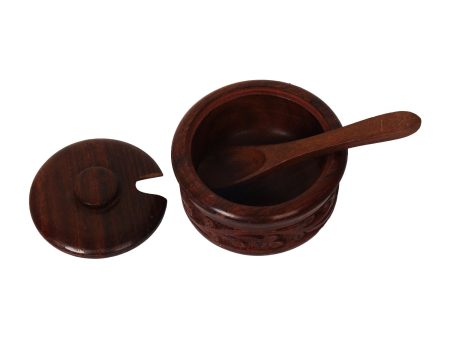 Sugar Bowl with Spoon - 1.5 x 3 Inches | Wooden Sugar Container  Sugar Pot with Spoon for Home Decor Fashion