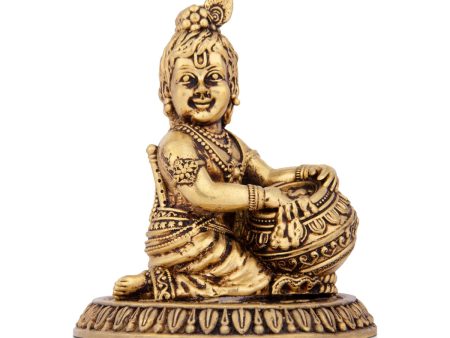 Butter Krishna - 4 x 3.25 Inches | Krishna Idol  Brass Idol  Krishna with Butter Statue for Pooja Online now